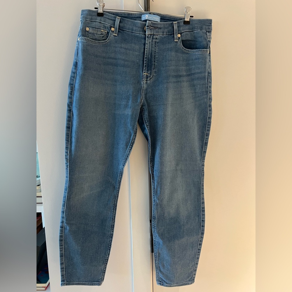 7 For All Mankind B(air) Light Blue Denim Cropped Jeans